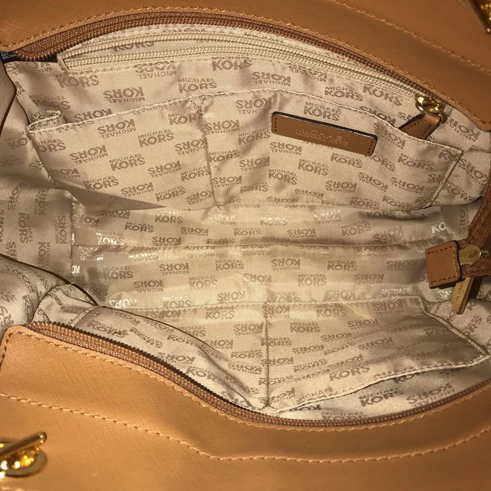 Michael Kors Brown Signature MK Logo Tote Bag with Gold Chain New without tags